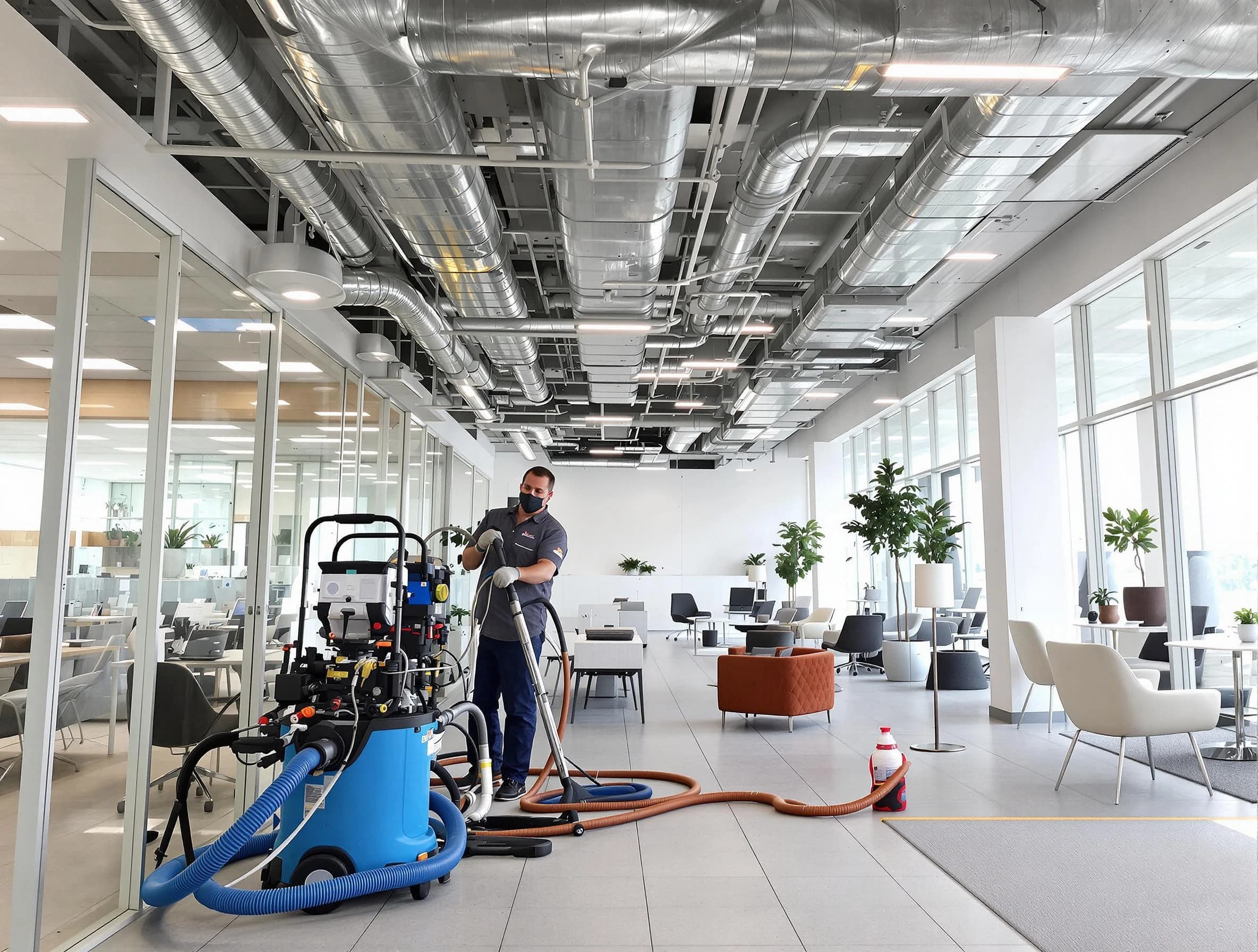 Candler-McAfee Air Duct Cleaning team conducting comprehensive commercial duct cleaning at a business location in Candler-McAfee